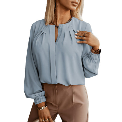 Thin Casual All-match Solid Color Shirt For Women