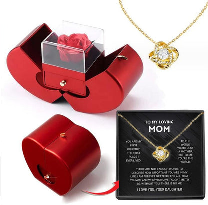 Heart-Shaped Gift Box with Preserved Rose and Necklace