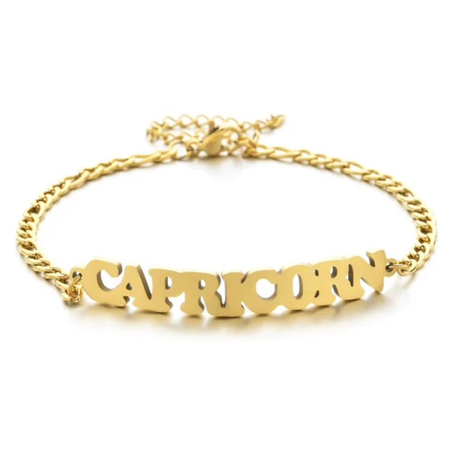 Gold Capricorn zodiac charm bracelet