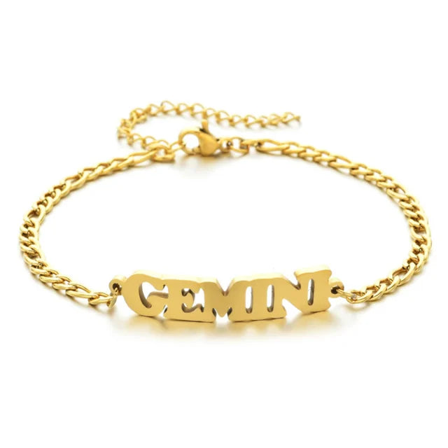 Gold Gemini zodiac charm bracelet