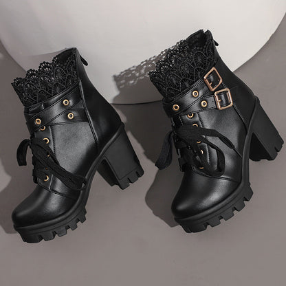 Women's Platform Retro Lace Up Boots showing durable sole and design