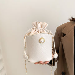 Retro Women's Hand-carrying One-shoulder Crossbody Bag White Brown Jacket right