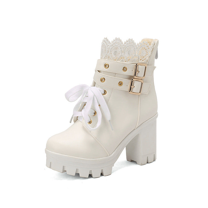 Top view of Women's Platform Retro Lace Up Boots highlighting lace details