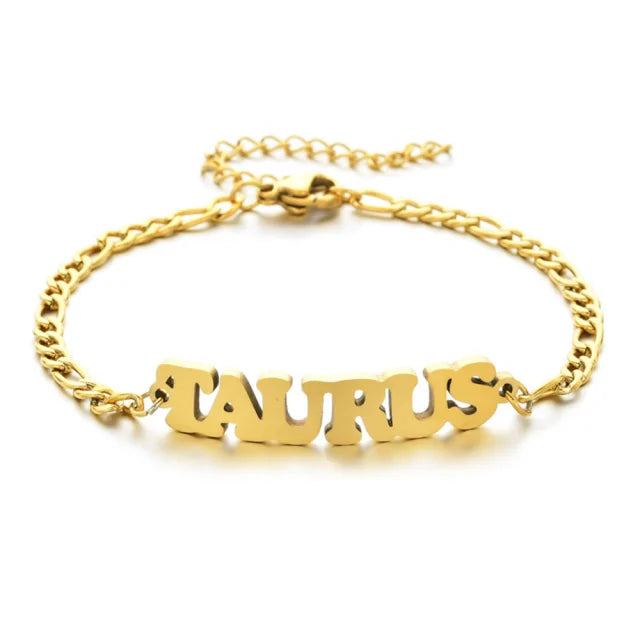 Gold Taurus zodiac charm bracelet