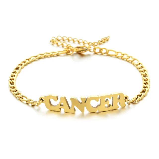 Gold Cancer zodiac charm bracelet