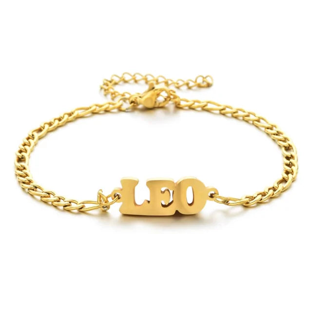 Gold Leo zodiac charm bracelet