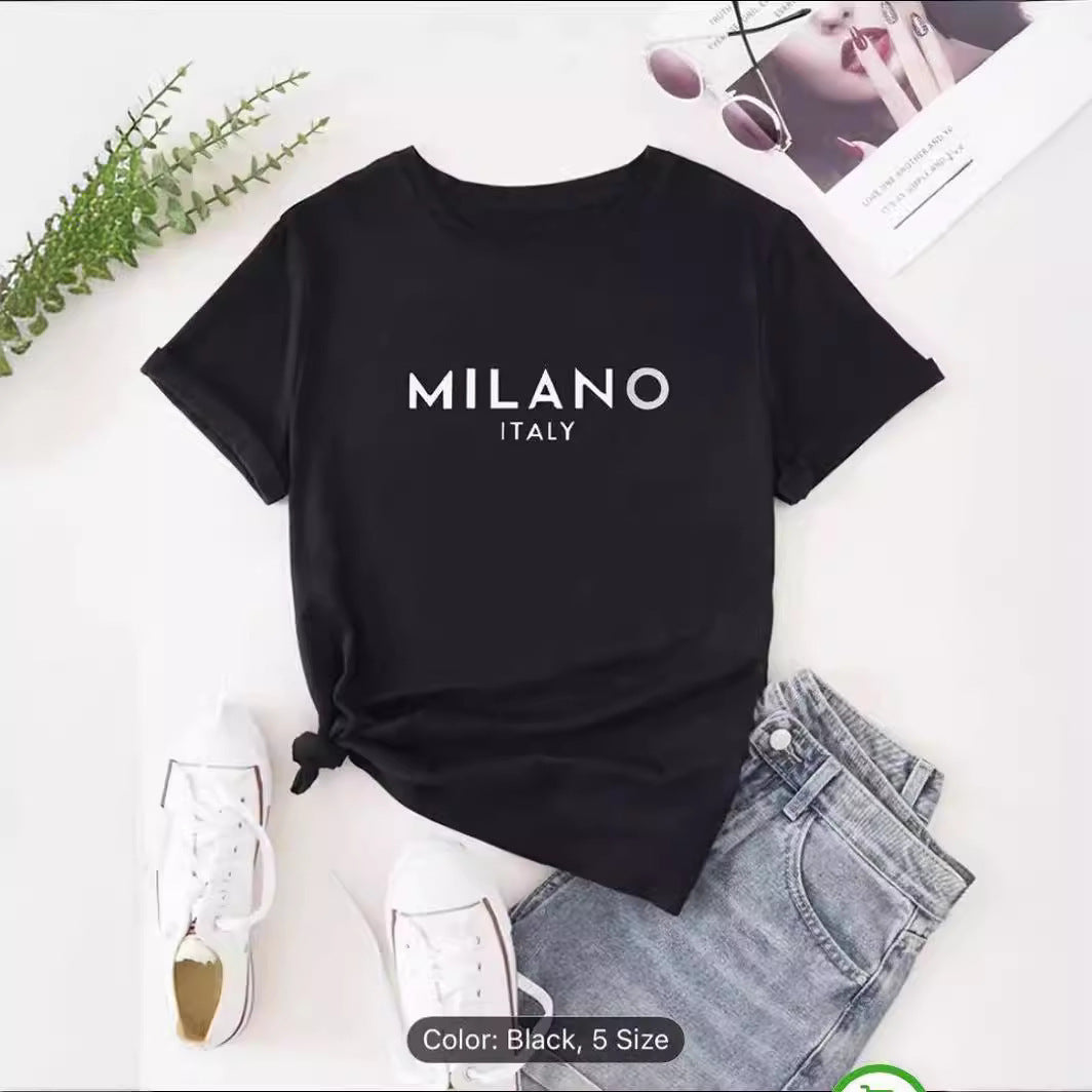 Breathable cotton Black T-shirt with MILANO ITALY design