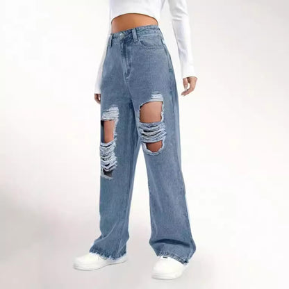 High Waist Ripped Jeans – European and American Fashion Style