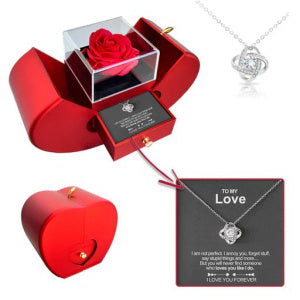 Heart-Shaped Gift Box with Preserved Rose and Necklace