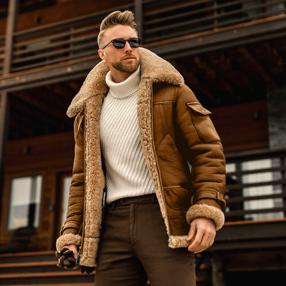 Model wearing brown Military Warm Fleece Jacket