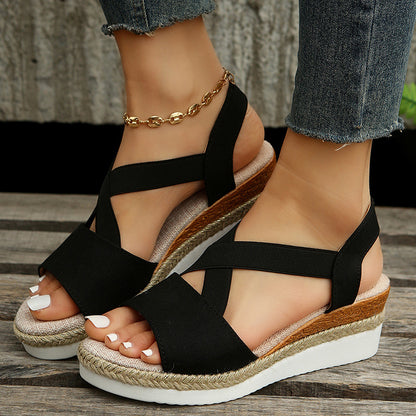 Women's Cross-Strap Gladiator Wedge Sandals - Hemp Platform