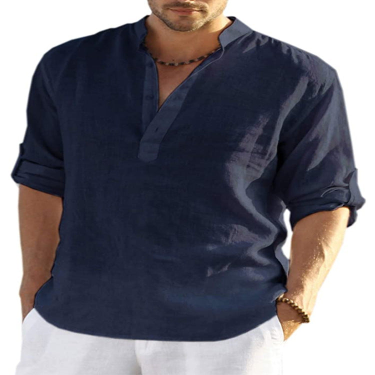 Relaxed fit men's cotton linen shirt