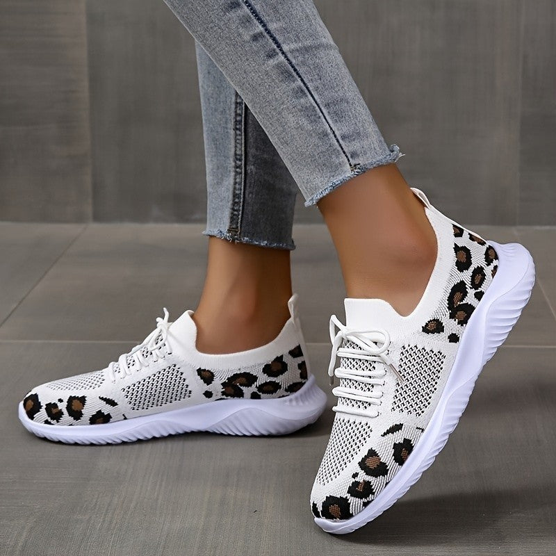 Leopard Print Lace Up Shoes with durable rubber sole