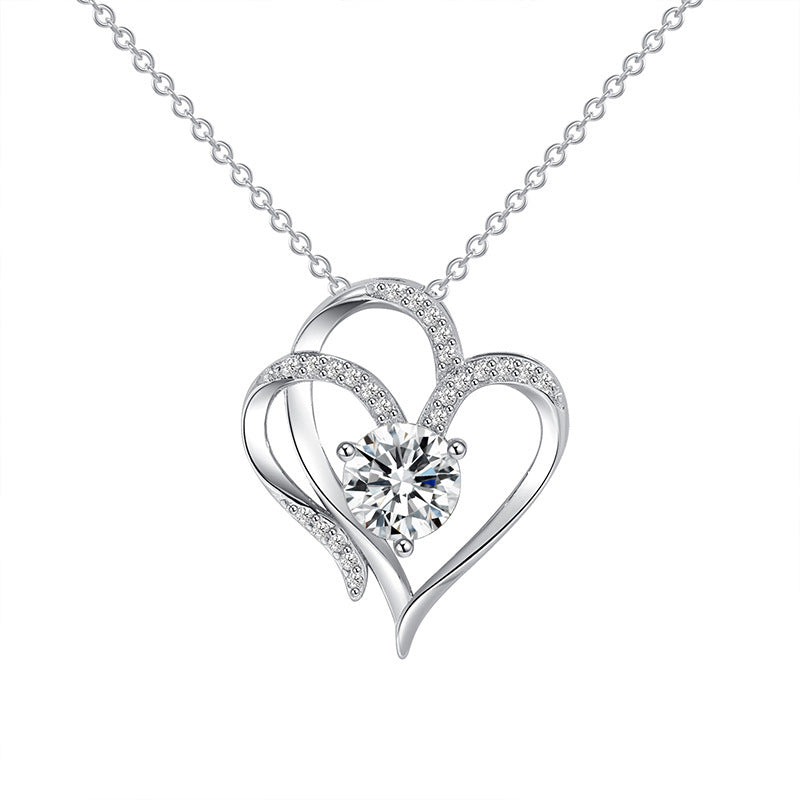 Double Heart Crystal Pendant Necklace – Available in Rose Gold and Silver