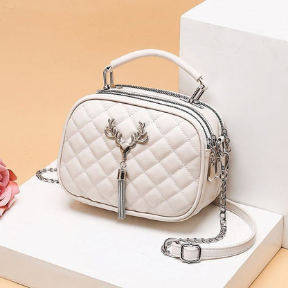 One-Shoulder Large Capacity Handbag White Front Deer Flower Left