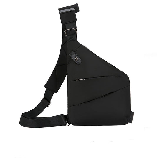 The **CJ'S Men's Multifunctional Shoulder Bags Sports Chest Pack Bag** is a sleek, black crossbody sling bag designed with multiple compartments and adjustable straps. It features a triangular design, perfect for carrying essentials. The bag includes zippered pockets, is made of durable, wear-resistant material, and incorporates anti-theft features for added security.