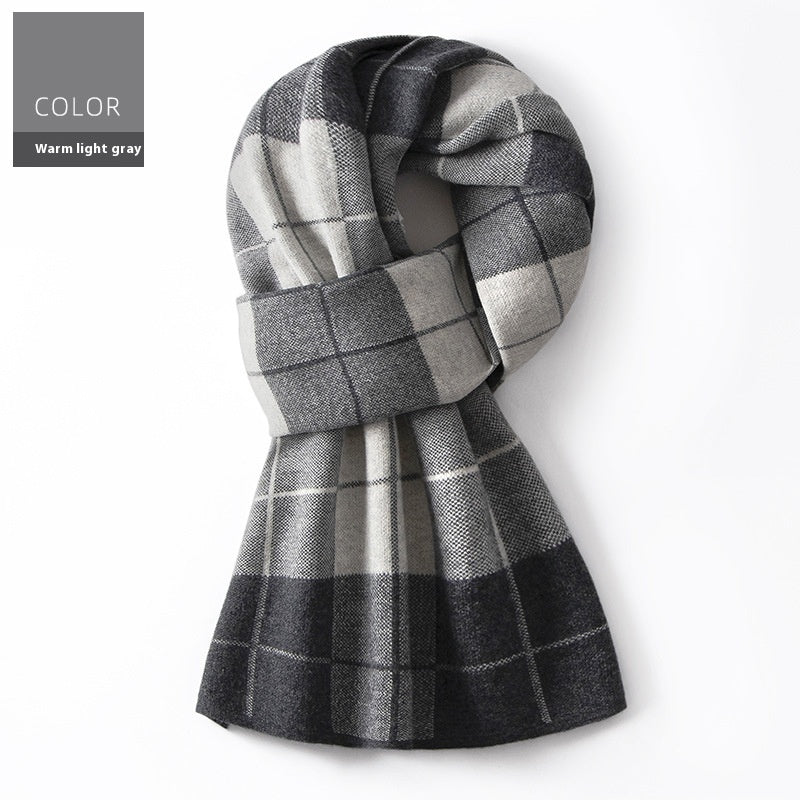 Wool Scarf Men's Winter Plaid Double-sided Scarf