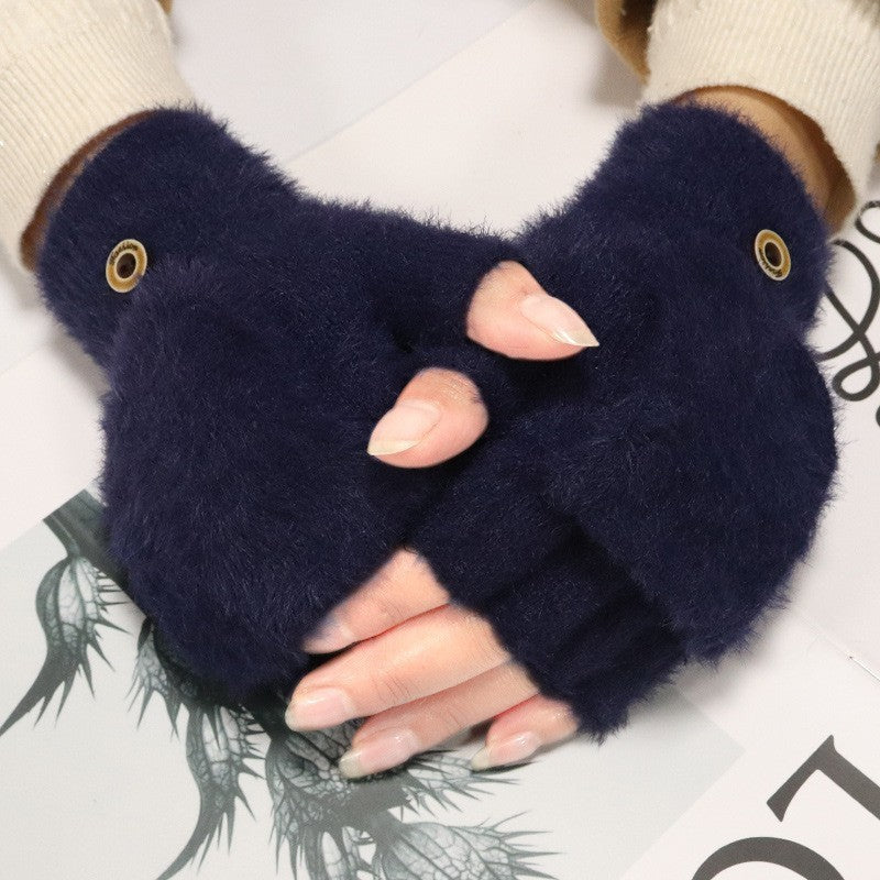 Plush winter flip gloves with exposed fingers – warm and cozy for students.