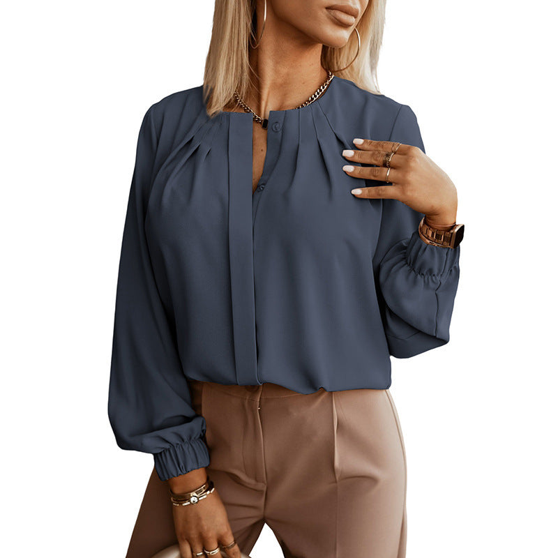 Thin Casual All-match Solid Color Shirt For Women