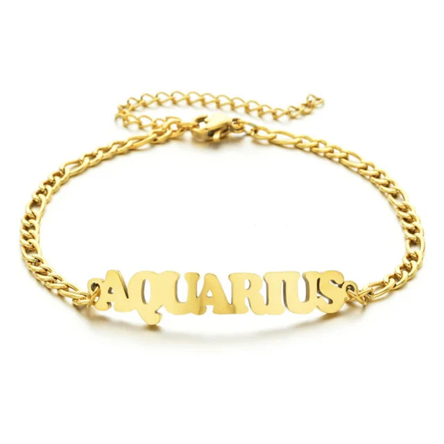Gold Aquarius zodiac charm bracelet