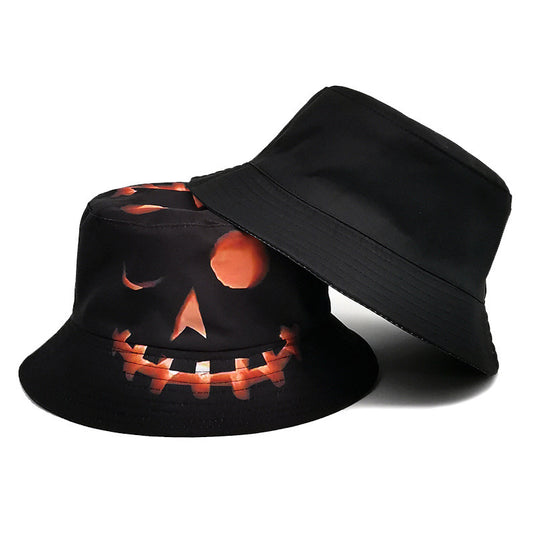 Zendrop's Reversible Halloween Pumpkin Face Bucket Hat perfectly embodies the festive spooky season with two distinct styles. One side showcases a glowing jack-o'-lantern face with eyes, nose, and a toothy grin in vibrant orange and yellow hues, while the other side offers a plain black design for those who prefer a subtler Halloween look.