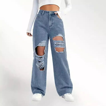 High Waist Ripped Jeans – European and American Fashion Style