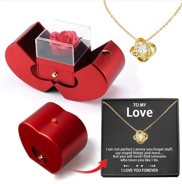 Heart-Shaped Gift Box with Preserved Rose and Necklace