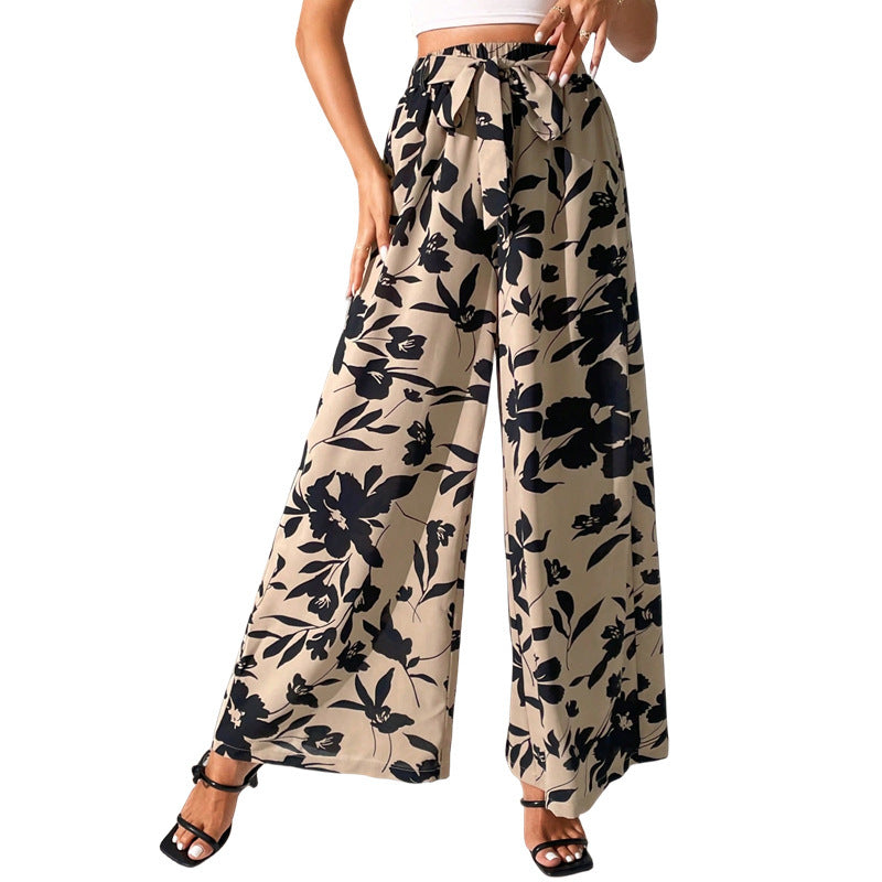 Summer New Fashion Lace-up High Waist Wide Leg Pants