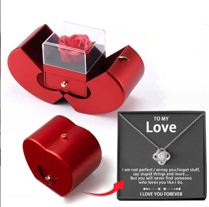 Heart-Shaped Gift Box with Preserved Rose and Necklace