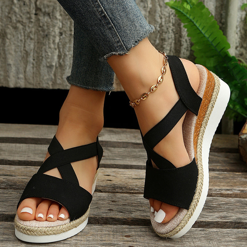 Women's Cross-Strap Gladiator Wedge Sandals - Hemp Platform