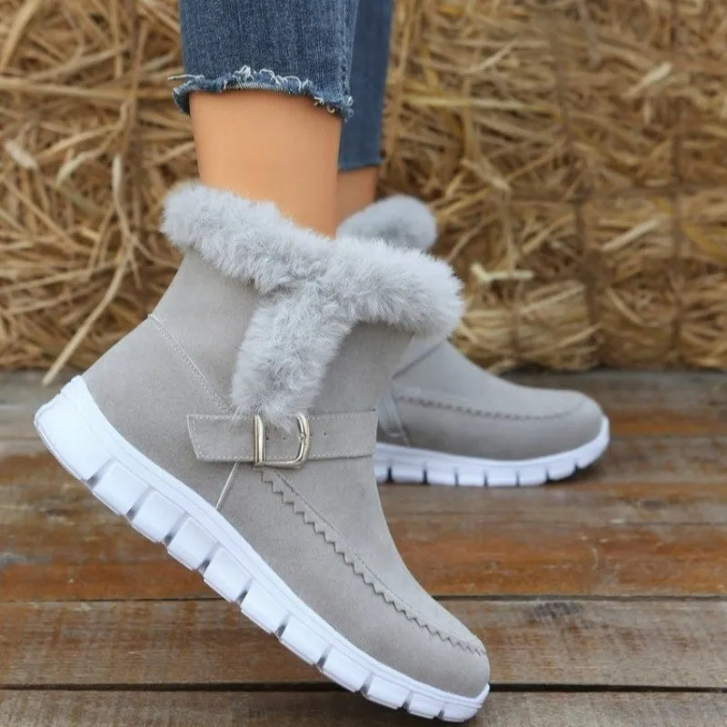 Women's Plush Ankle Winter Boots with Buckle – Warm and Stylish Snow Boots