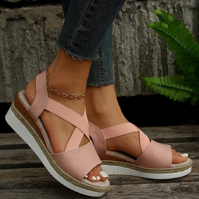 Women's Cross-Strap Gladiator Wedge Sandals - Hemp Platform