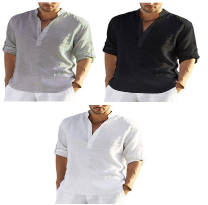 Men wearing cotton linen shirts in various colours