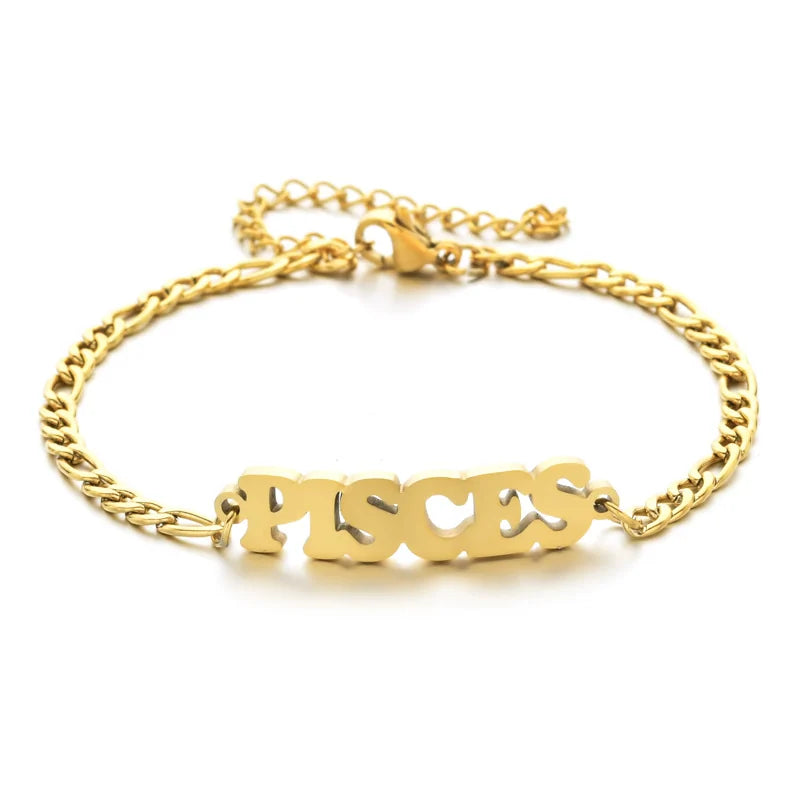 Gold Pisces zodiac charm bracelet