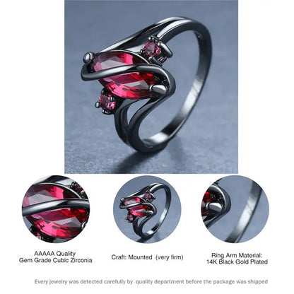 Red crystal ring with intricate design