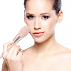 11 Piece Premium Makeup Brush Set Female Model Cream Background
