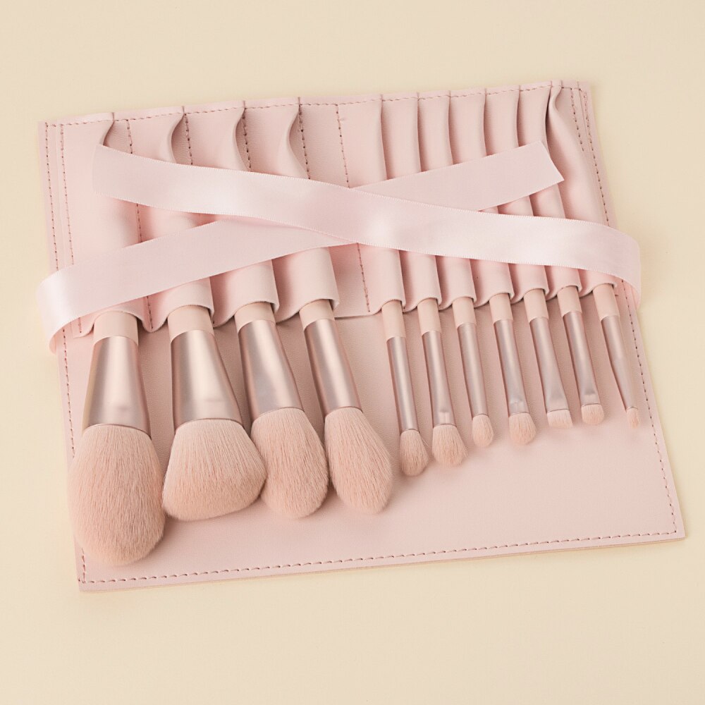 11 Piece Premium Makeup Brush Set With Carry Case Cream Background